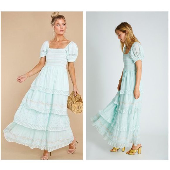 LoveShackFancy Dresses & Skirts - LoveShackFancy NEW Capella Tiered Embroidered Lace Swiss Dot Maxi Dress Size S
